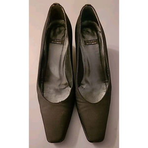 Stuart Weitzman black ballistic nylon style leather classy pumps heels shoes 6.5